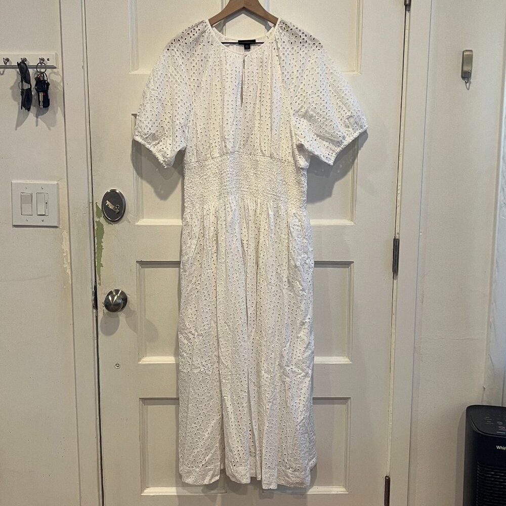 J.Crew Provence smocked-waist midi dress in eyelet / White / XXL